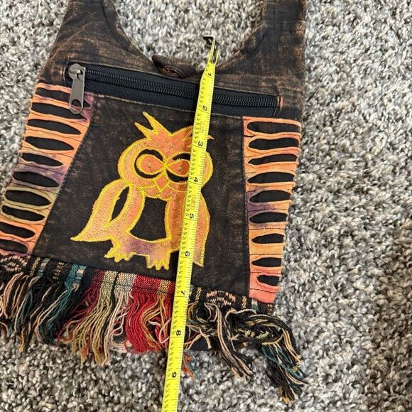Boho Tie Dye Owl Fringe Embroidery Bird Purse Crossbody Bag Sling - Picture 7 of 7